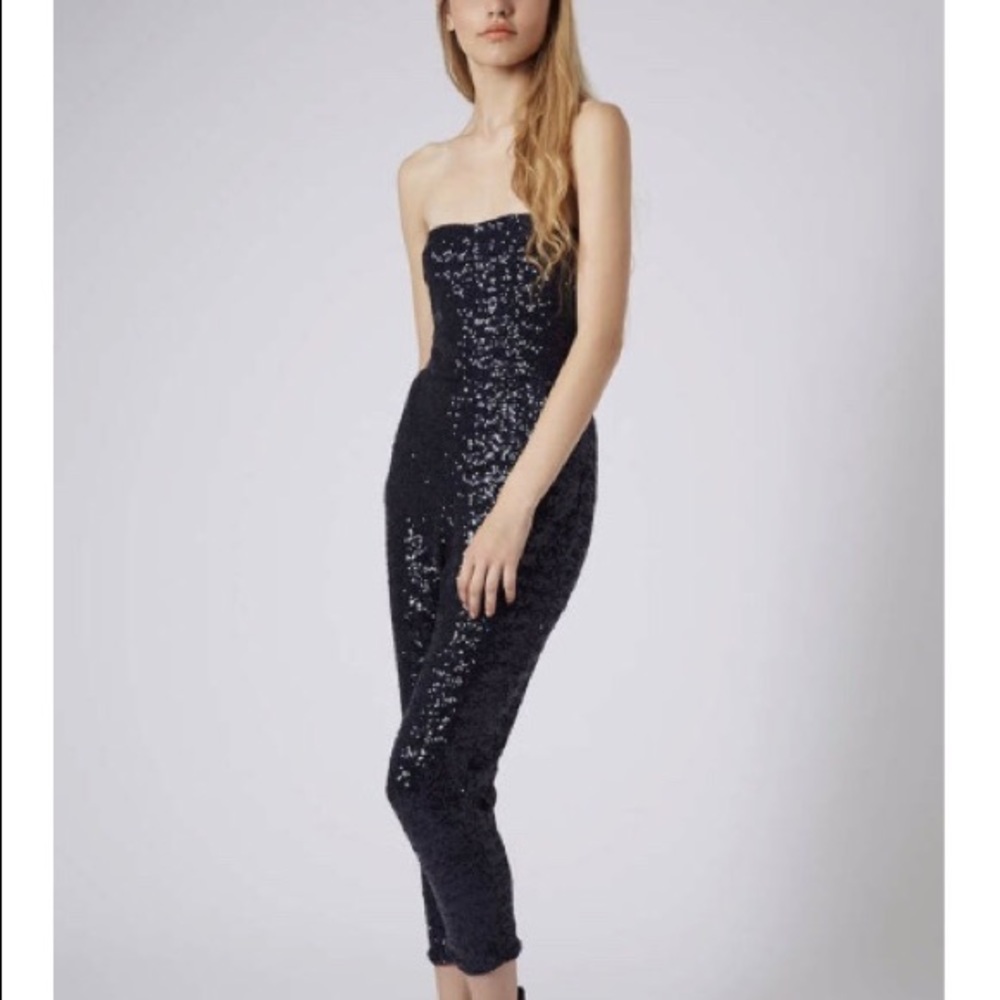 Topshop Black Sequin Bandeau Jumpsuit
